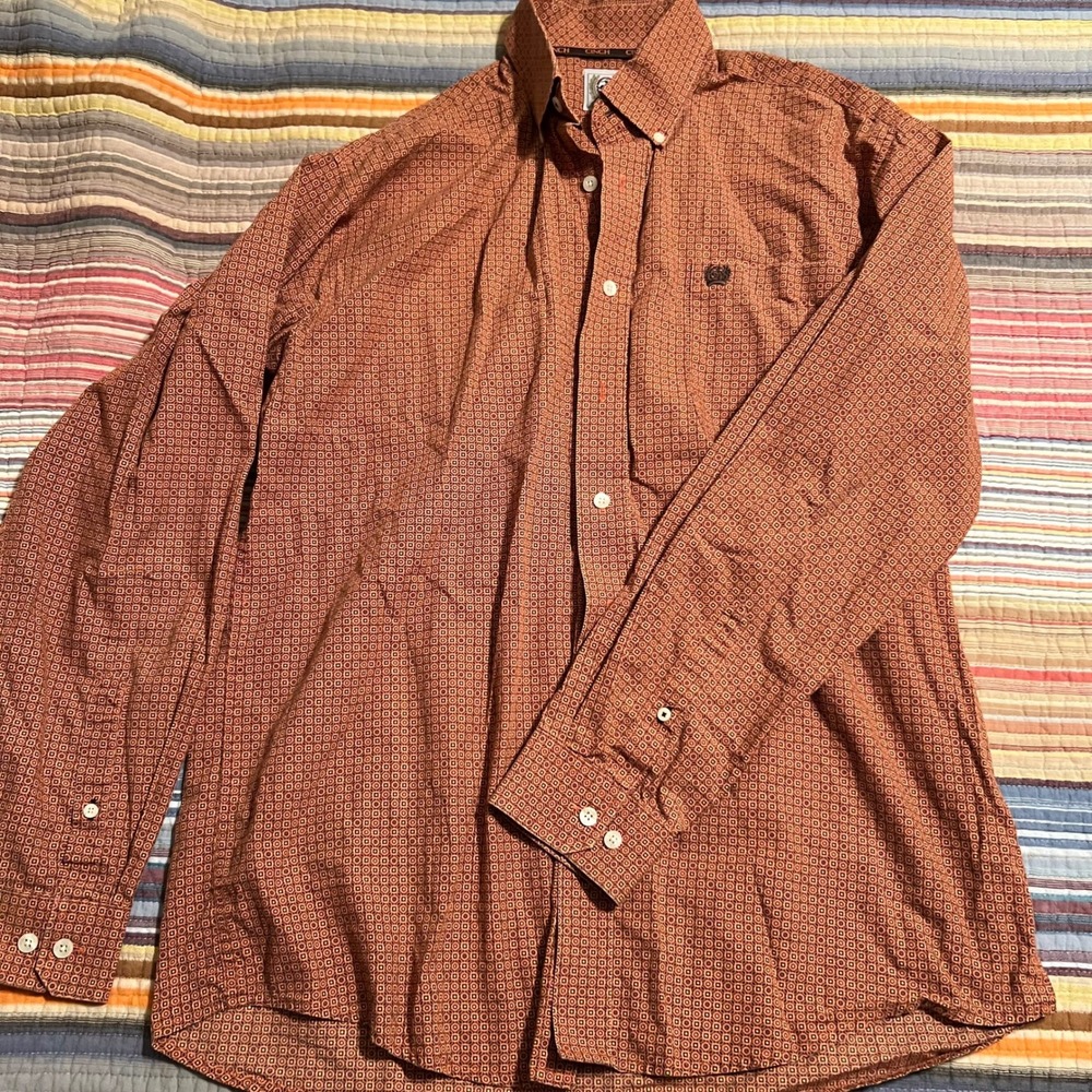 Cinch Mens Western Button Down Shirt Brown Geometric Print Long Sleeve